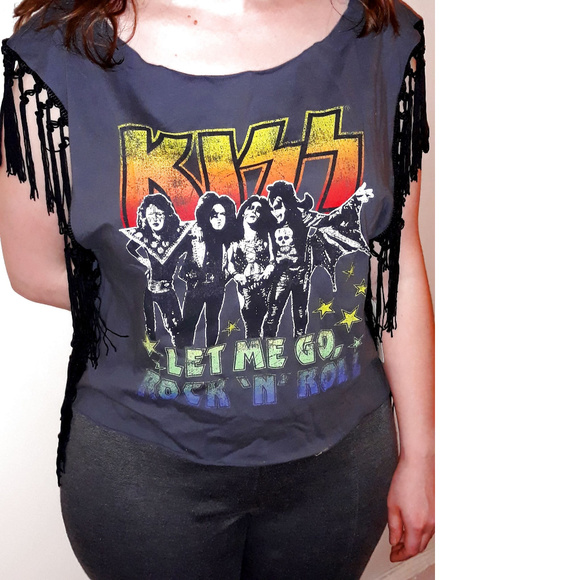Kiss Let Me Go metal rock Fringe Cut Off Official Tank Top M NWT - Picture 1 of 4
